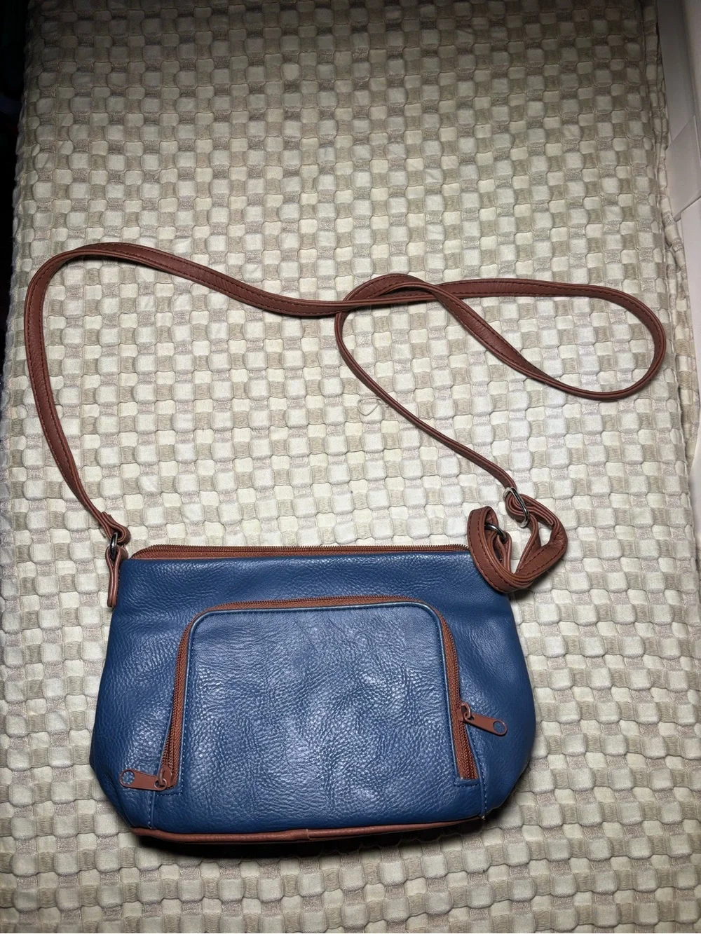 Blue and Brown Leather Crossbody Bag by (Unknown Brand)